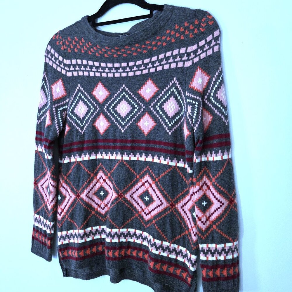 NWOT Talbots Gray & Pink Lambswool Sweater Size SP